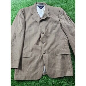 Tommy Hilfiger Sport Coat Mens 42R Brown Wool Three Button Check Blazer Jacket